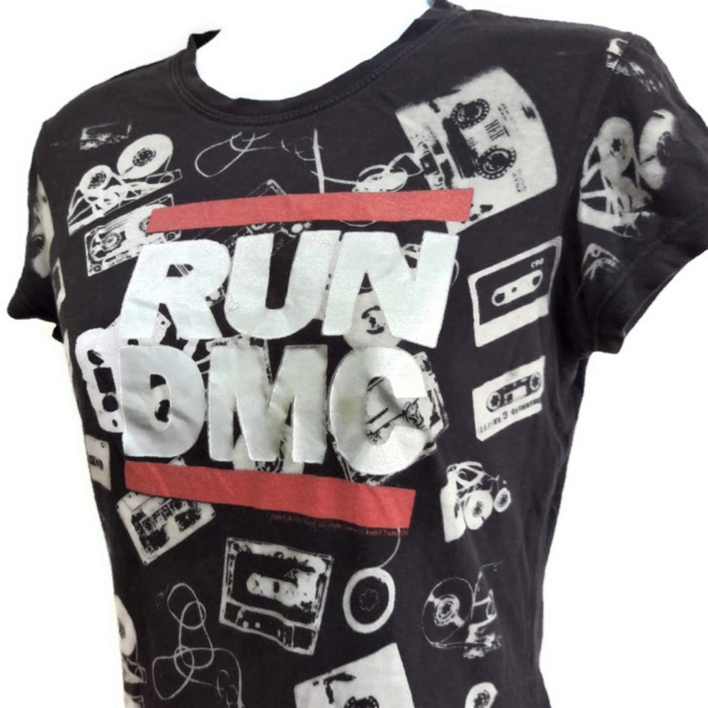 RUN DMC Tee T Shirt Black Fitted Vintage Style Retro Hip Graphic Music Band
